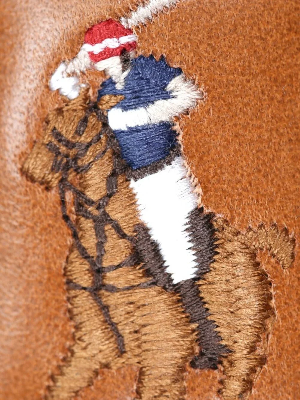 NWT Polo Ralph Lauren Embroidered Pony Brown Tan Leather Keychain Key Fob